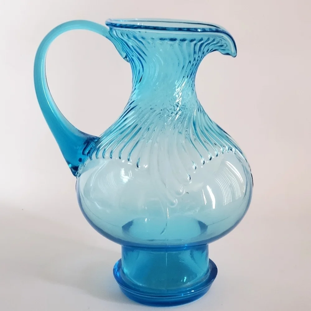 Indiana Glass TIara Glass Water Pitcher Clear Blue Vintage MCM - Picture 3 of 7